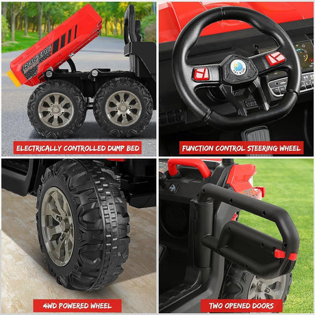 2-Seater 24V Battery-Powered 4WD Dump Truck for Kids with Remote Control