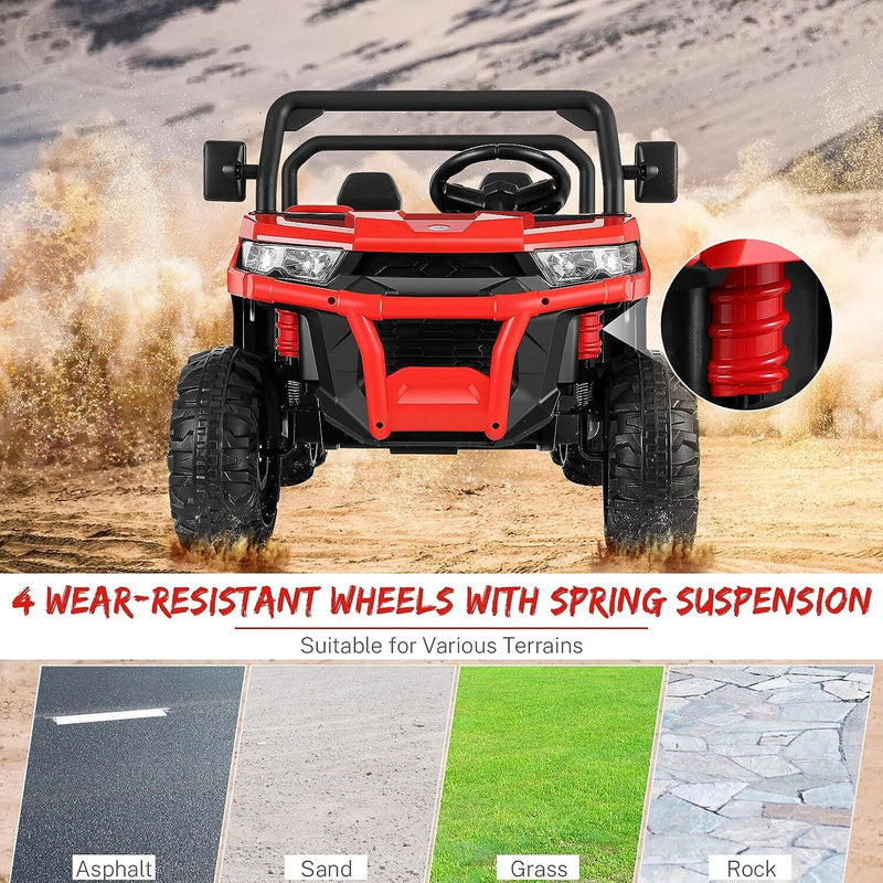 2 Seater 24V Electric Ride-On Car with Dump Bed and 4WD Tractor Trailer