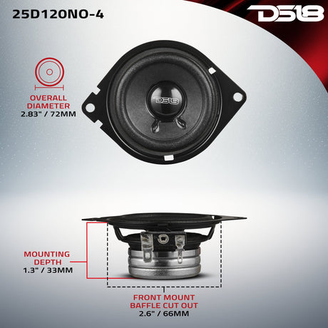 2.5" OEM Dashboard Loudspeaker with Neodymium Magnet | 60W RMS 4-Ohm DS18