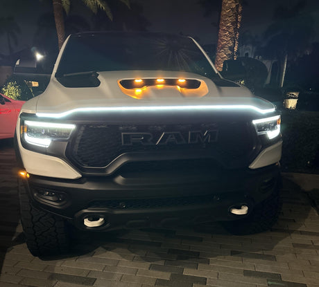 High Power DRL Hood LED Light with Start-up Sequence in White or Amber - Multiple Sizes