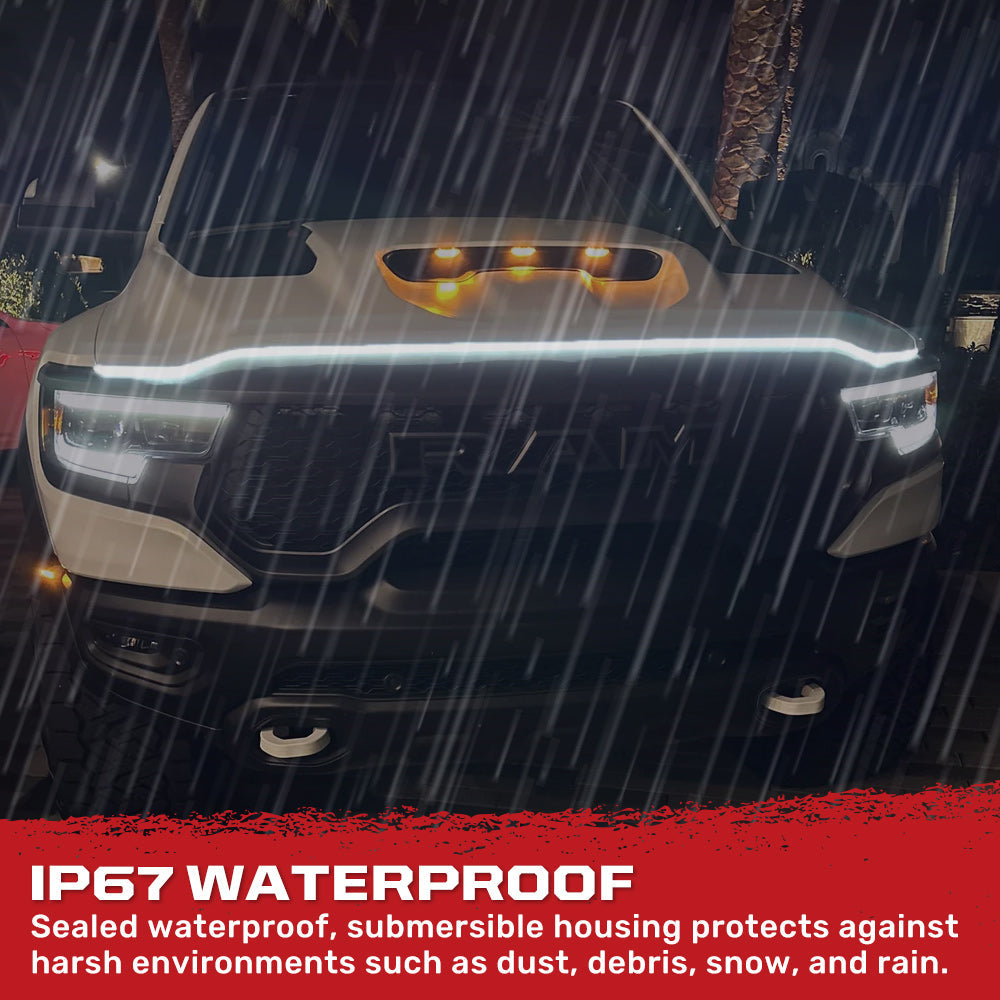 High Power DRL Hood LED Light with Start-up Sequence in White or Amber - Multiple Sizes