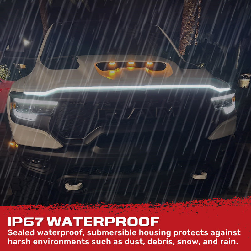 High Power DRL Hood LED Light with Start-up Sequence in White or Amber - Multiple Sizes