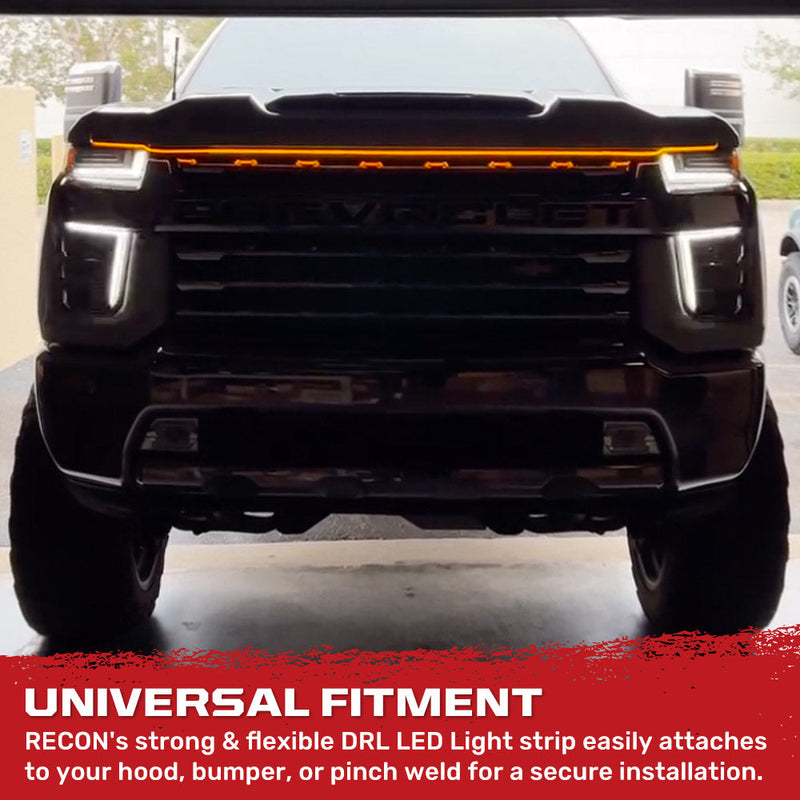 High Power DRL Hood LED Light with Start-up Sequence in White or Amber - Multiple Sizes