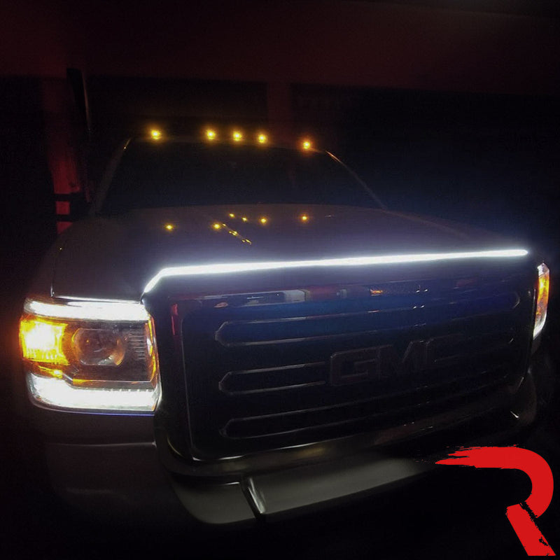 High Power DRL Hood LED Light with Start-up Sequence in White or Amber - Multiple Sizes