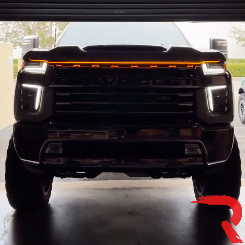 High Power DRL Hood LED Light with Start-up Sequence in White or Amber - Multiple Sizes