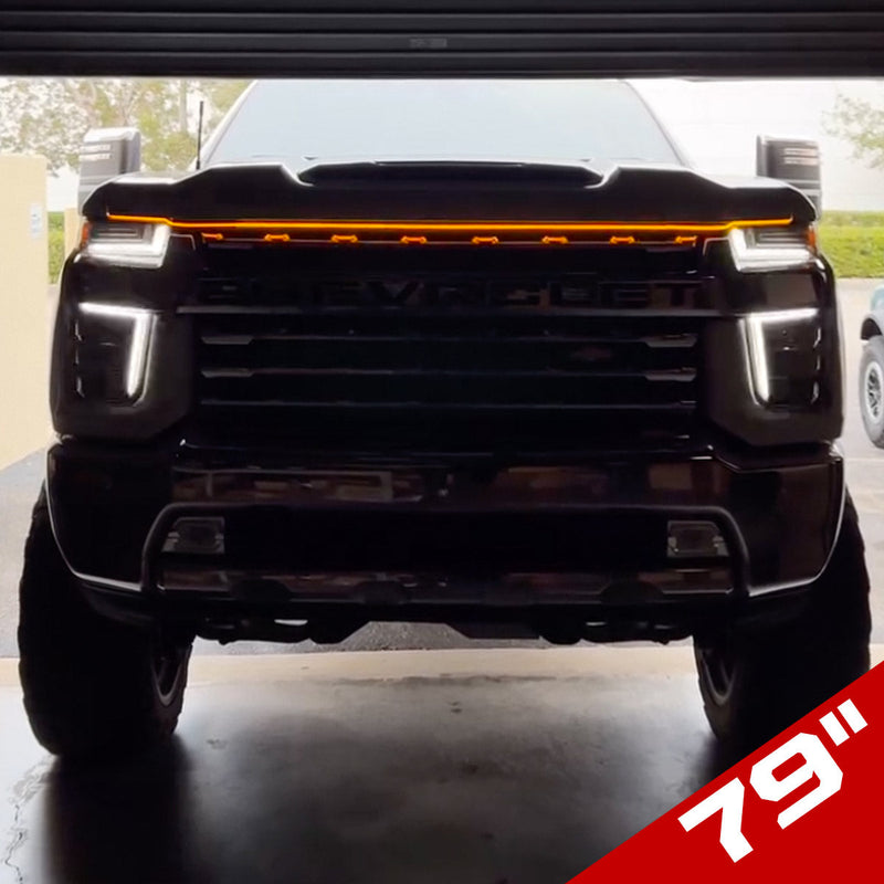 High Power DRL Hood LED Light with Start-up Sequence in White or Amber - Multiple Sizes