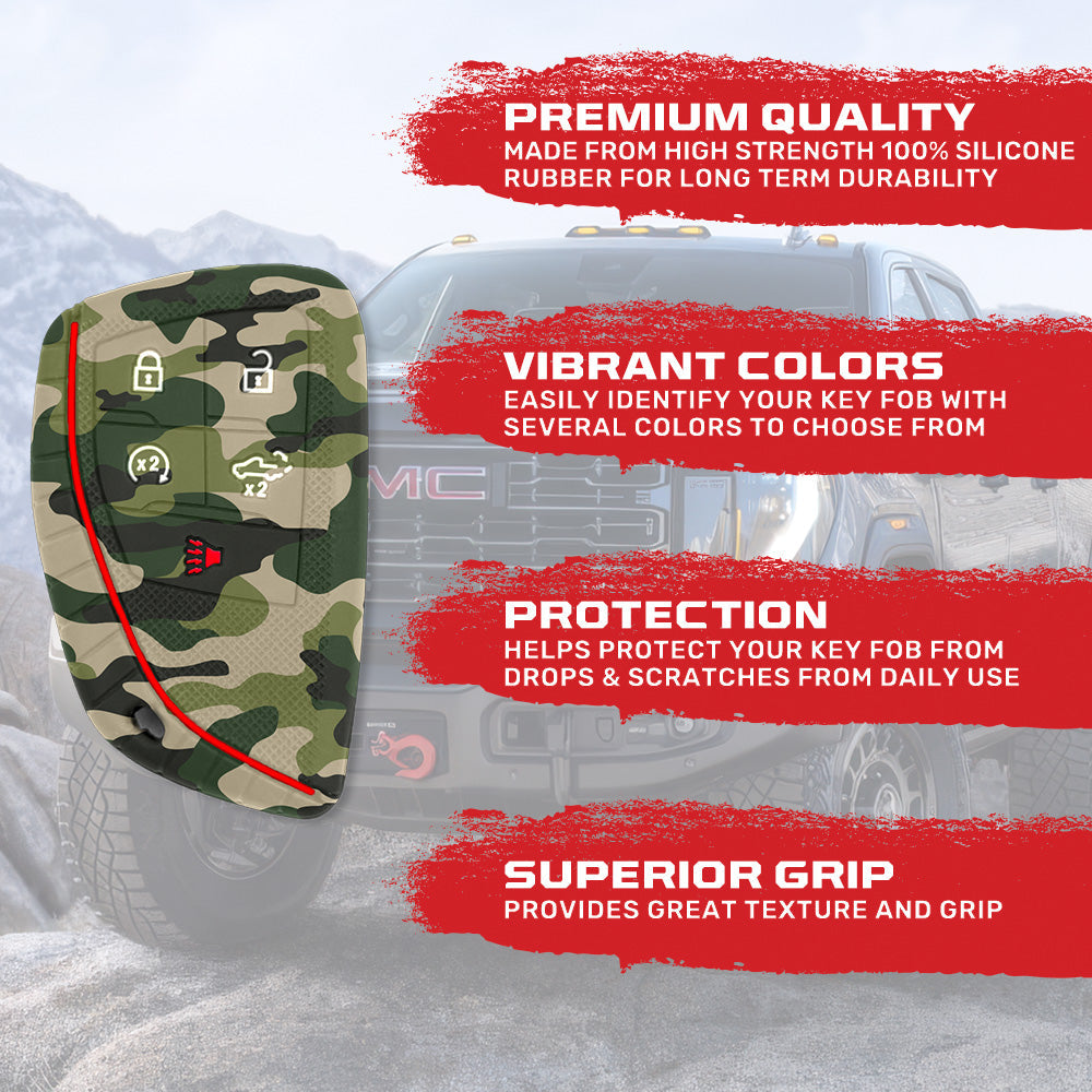 GMC & Chevy 22-26 Sierra & Silverado 1-Piece 100% Silicone Rubber Key Fob Cover - Multiple Colors