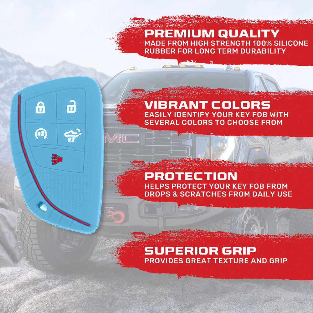 GMC & Chevy 22-26 Sierra & Silverado 1-Piece 100% Silicone Rubber Key Fob Cover - Multiple Colors