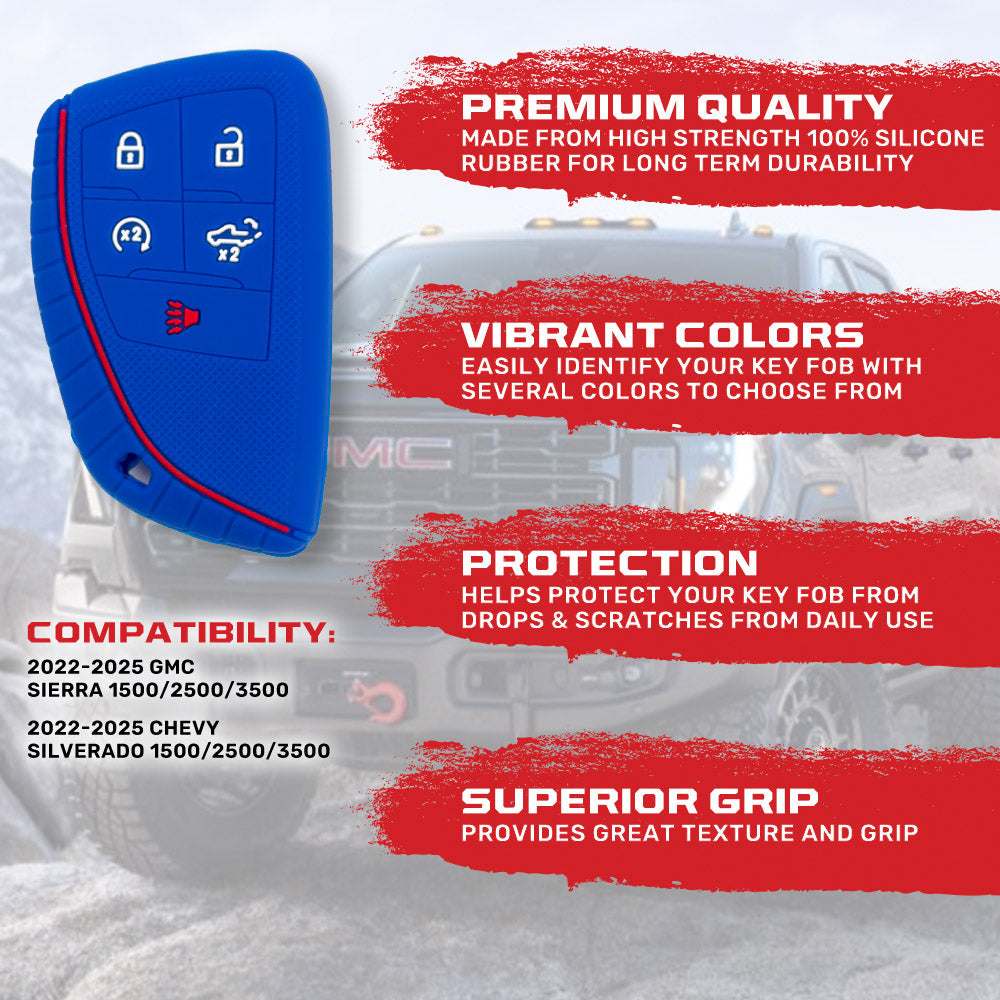 GMC & Chevy 22-25 Sierra & Silverado 1-Piece 100% Silicone Rubber Key Fob Cover - Multiple Colors