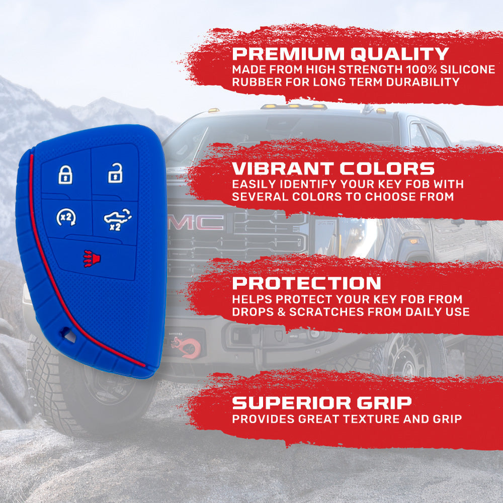 GMC & Chevy 22-26 Sierra & Silverado 1-Piece 100% Silicone Rubber Key Fob Cover - Multiple Colors