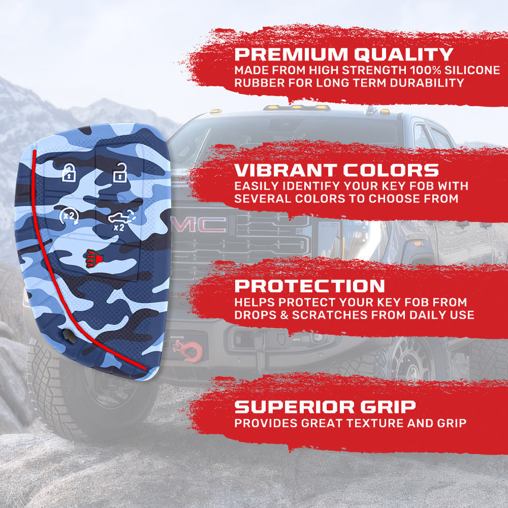 GMC & Chevy 22-26 Sierra & Silverado 1-Piece 100% Silicone Rubber Key Fob Cover - Multiple Colors
