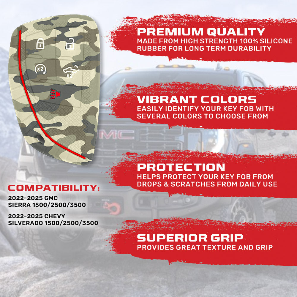 GMC & Chevy 22-25 Sierra & Silverado 1-Piece 100% Silicone Rubber Key Fob Cover - Multiple Colors