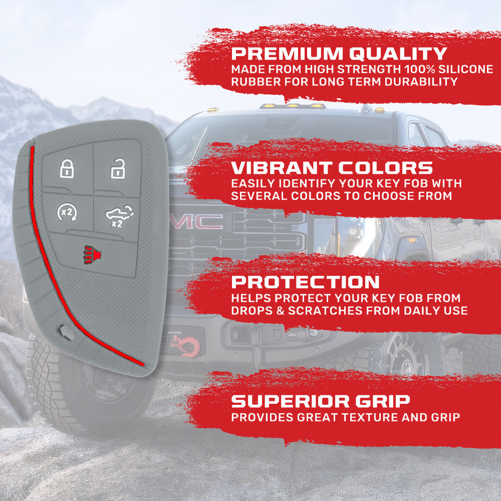 GMC & Chevy 22-26 Sierra & Silverado 1-Piece 100% Silicone Rubber Key Fob Cover - Multiple Colors