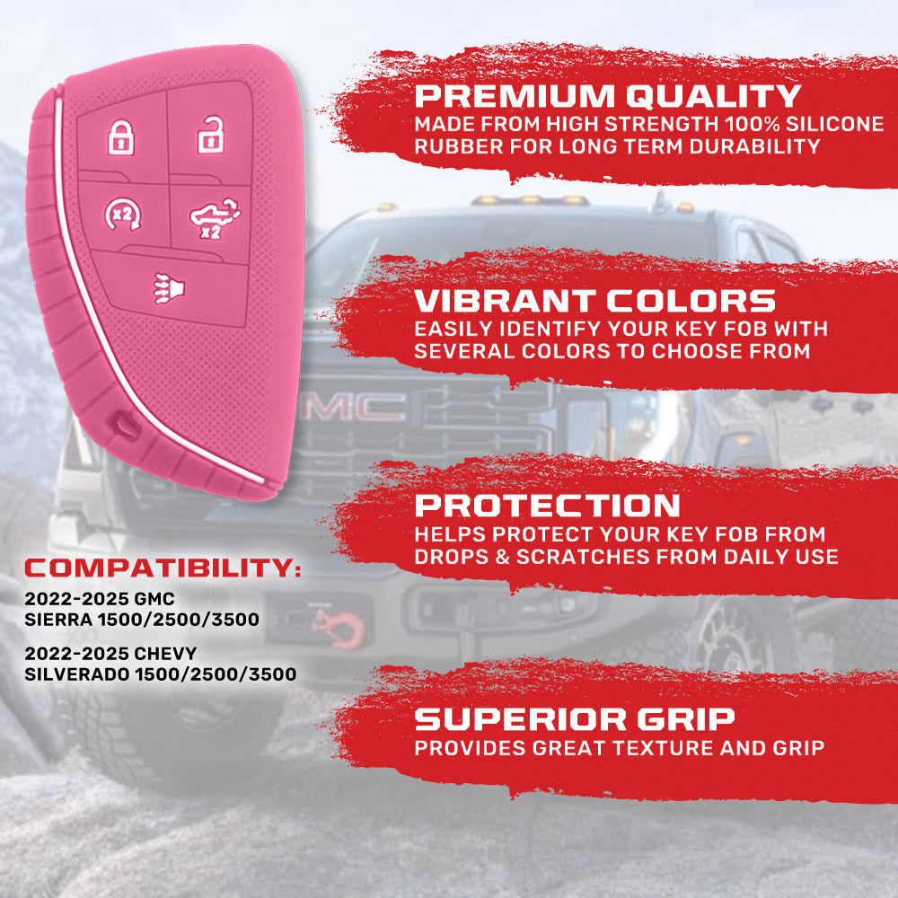 GMC & Chevy 22-25 Sierra & Silverado 1-Piece 100% Silicone Rubber Key Fob Cover - Multiple Colors