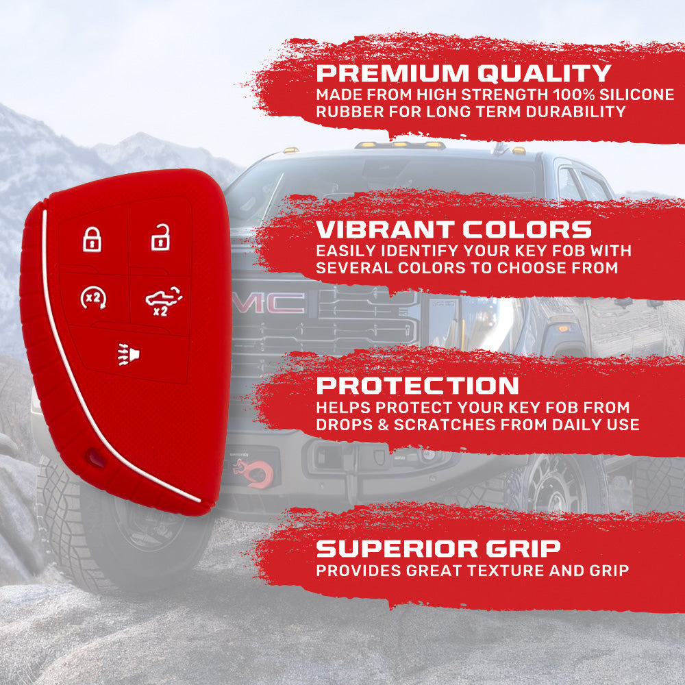 GMC & Chevy 22-26 Sierra & Silverado 1-Piece 100% Silicone Rubber Key Fob Cover - Multiple Colors