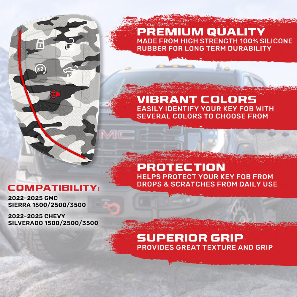 GMC & Chevy 22-25 Sierra & Silverado 1-Piece 100% Silicone Rubber Key Fob Cover - Multiple Colors