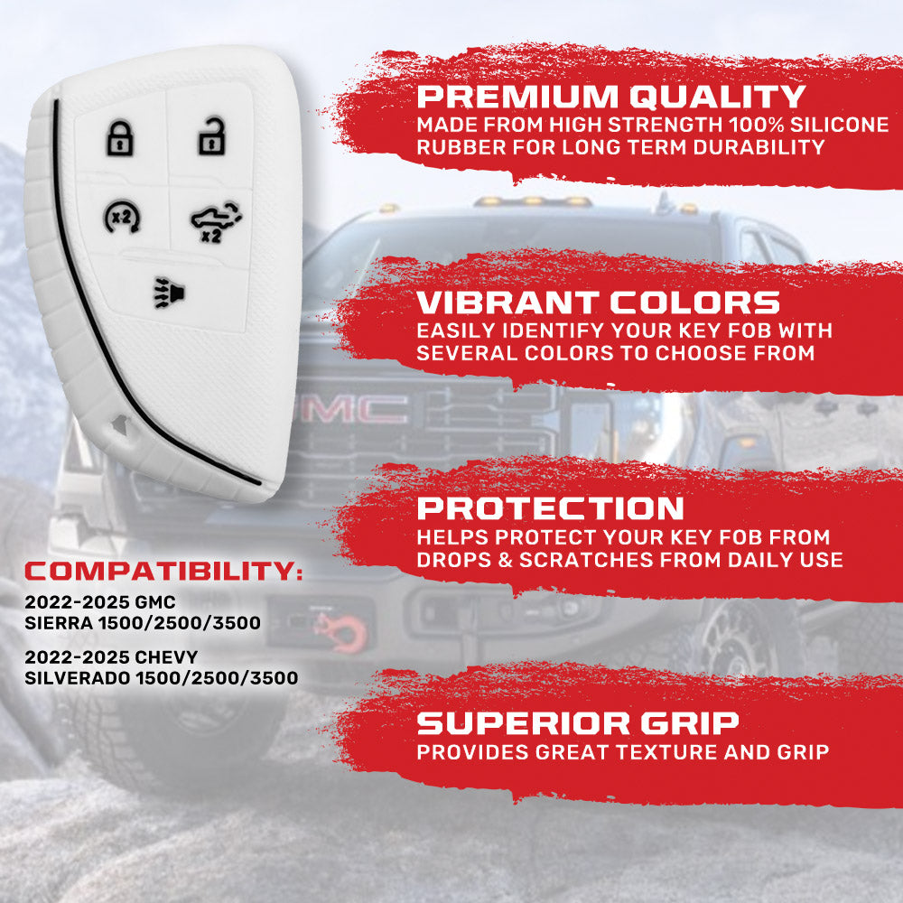 GMC & Chevy 22-25 Sierra & Silverado 1-Piece 100% Silicone Rubber Key Fob Cover - Multiple Colors