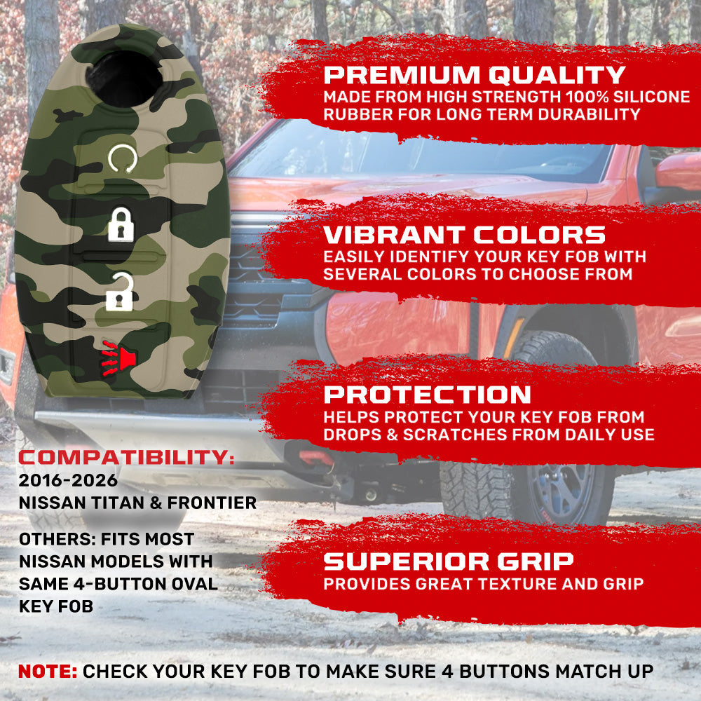 Nissan 16-26 Titan & Frontier 1-Piece 100% Silicone Rubber 3-Button & 4-Button Key Fob Cover - Multiple Colors