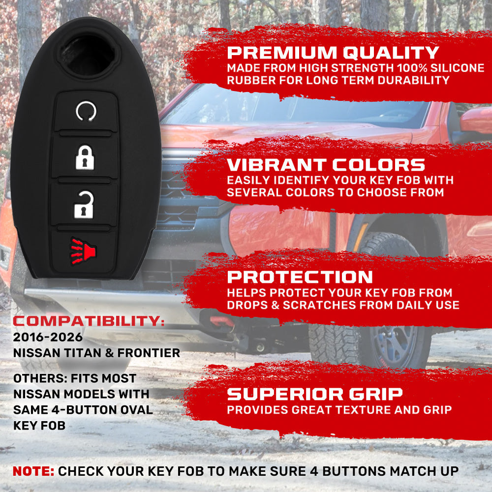 Nissan 16-26 Titan & Frontier 1-Piece 100% Silicone Rubber 3-Button & 4-Button Key Fob Cover - Multiple Colors