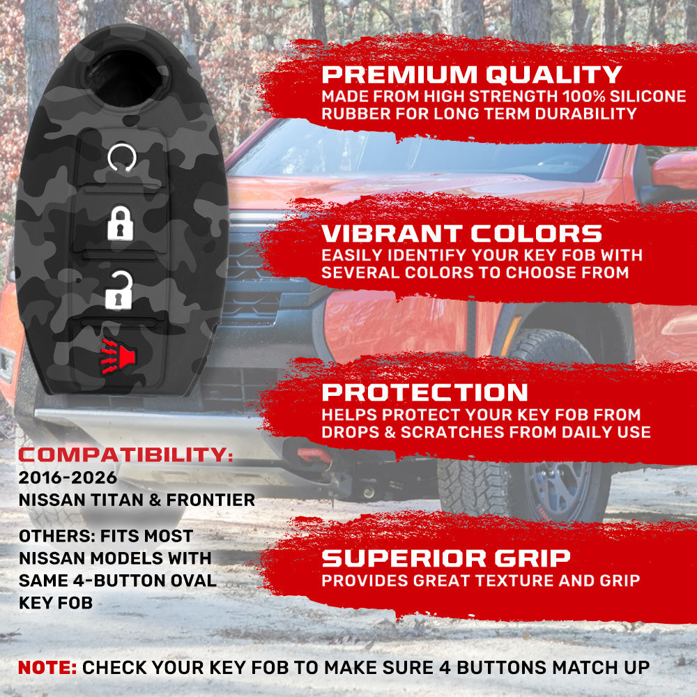 Nissan 16-26 Titan & Frontier 1-Piece 100% Silicone Rubber 3-Button & 4-Button Key Fob Cover - Multiple Colors