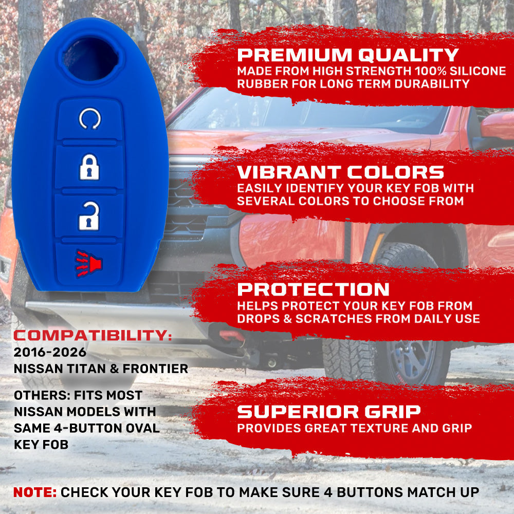 Nissan 16-26 Titan & Frontier 1-Piece 100% Silicone Rubber 3-Button & 4-Button Key Fob Cover - Multiple Colors