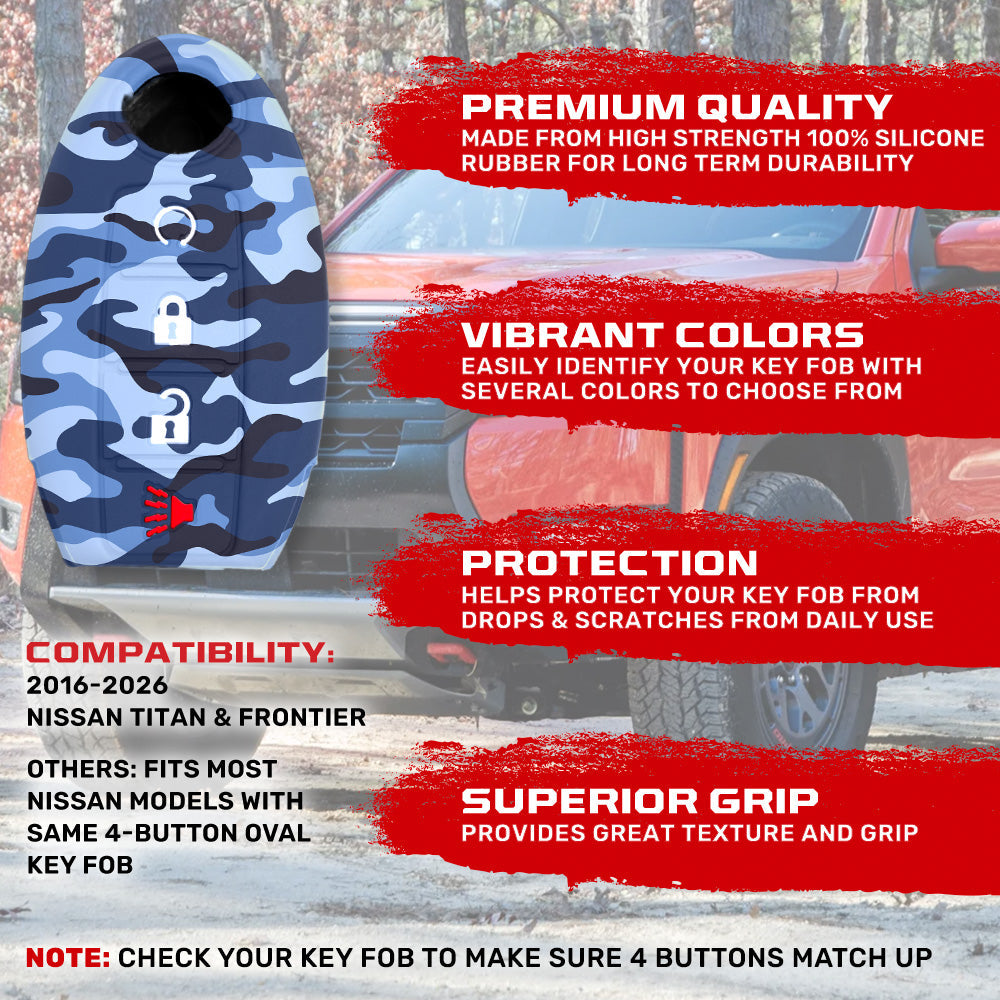 Nissan 16-26 Titan & Frontier 1-Piece 100% Silicone Rubber 3-Button & 4-Button Key Fob Cover - Multiple Colors