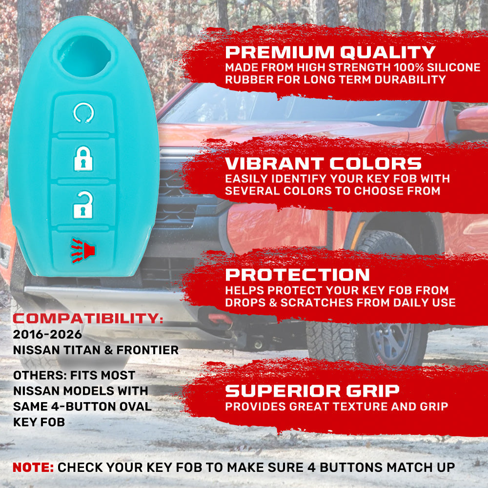Nissan 16-26 Titan & Frontier 1-Piece 100% Silicone Rubber 3-Button & 4-Button Key Fob Cover - Multiple Colors
