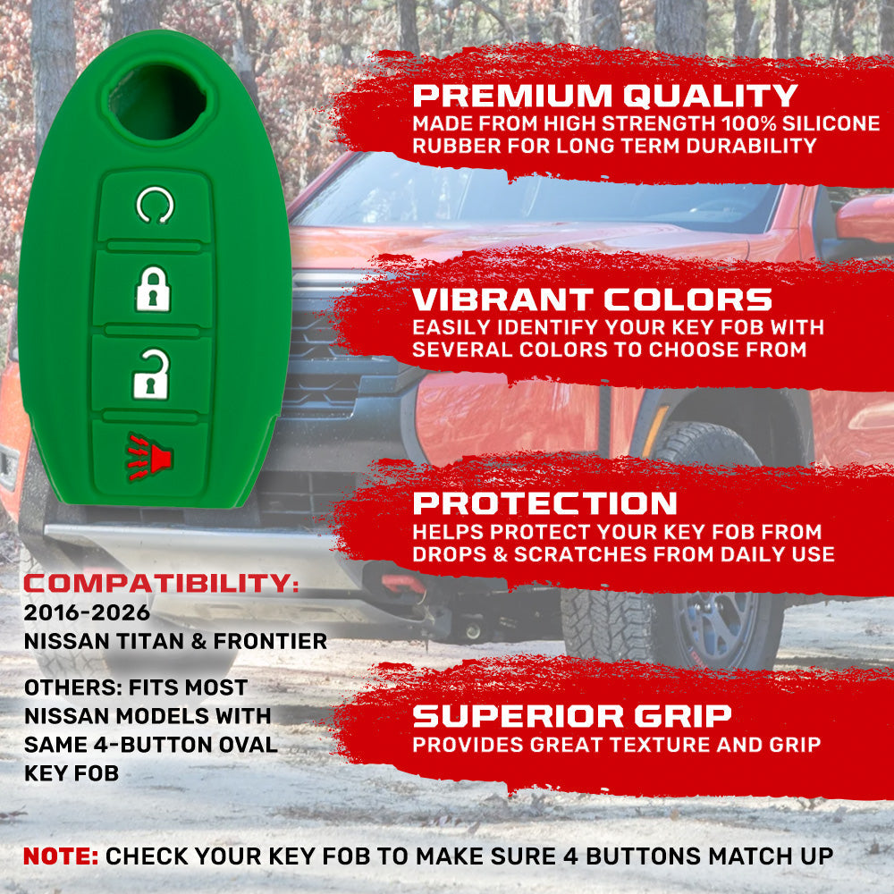 Nissan 16-26 Titan & Frontier 1-Piece 100% Silicone Rubber 3-Button & 4-Button Key Fob Cover - Multiple Colors