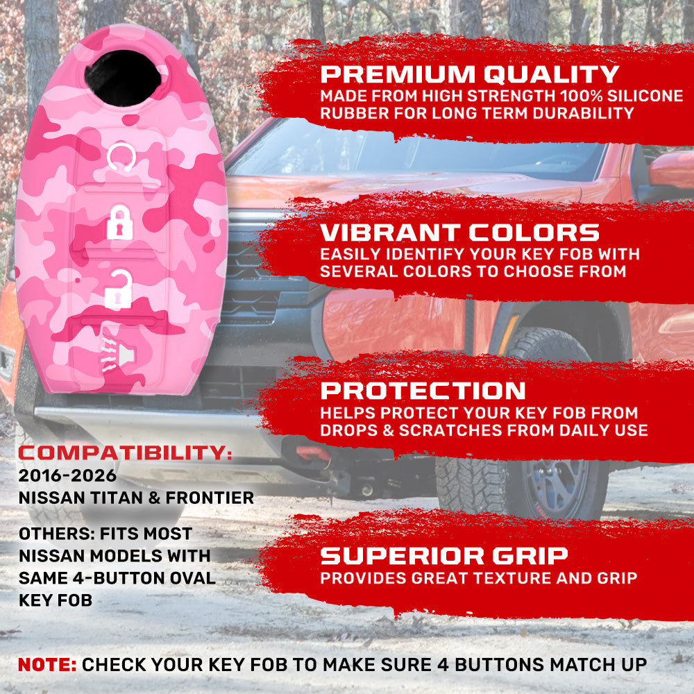 Nissan 16-26 Titan & Frontier 1-Piece 100% Silicone Rubber 3-Button & 4-Button Key Fob Cover - Multiple Colors