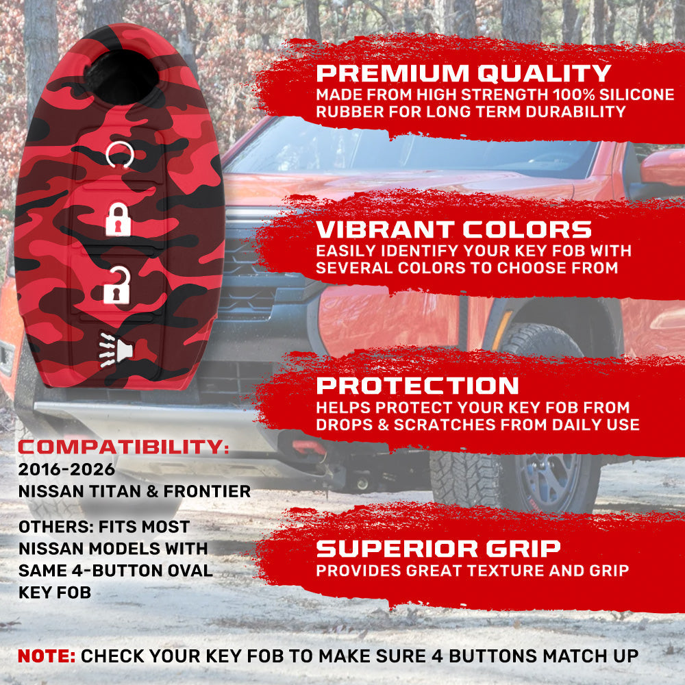 Nissan 16-26 Titan & Frontier 1-Piece 100% Silicone Rubber 3-Button & 4-Button Key Fob Cover - Multiple Colors