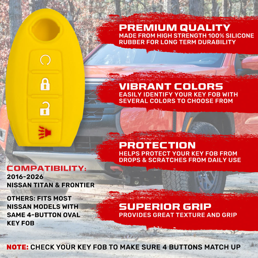 Nissan 16-26 Titan & Frontier 1-Piece 100% Silicone Rubber 3-Button & 4-Button Key Fob Cover - Multiple Colors