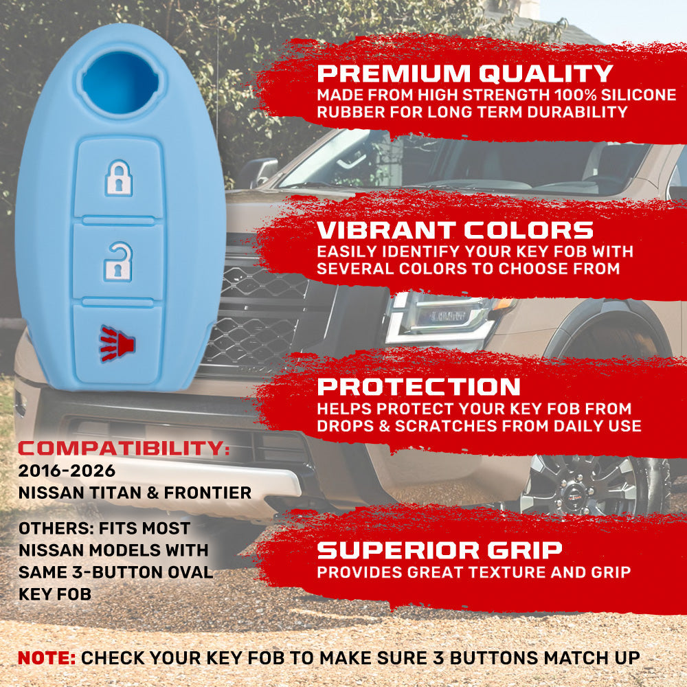 Nissan 16-26 Titan & Frontier 1-Piece 100% Silicone Rubber 3-Button & 4-Button Key Fob Cover - Multiple Colors