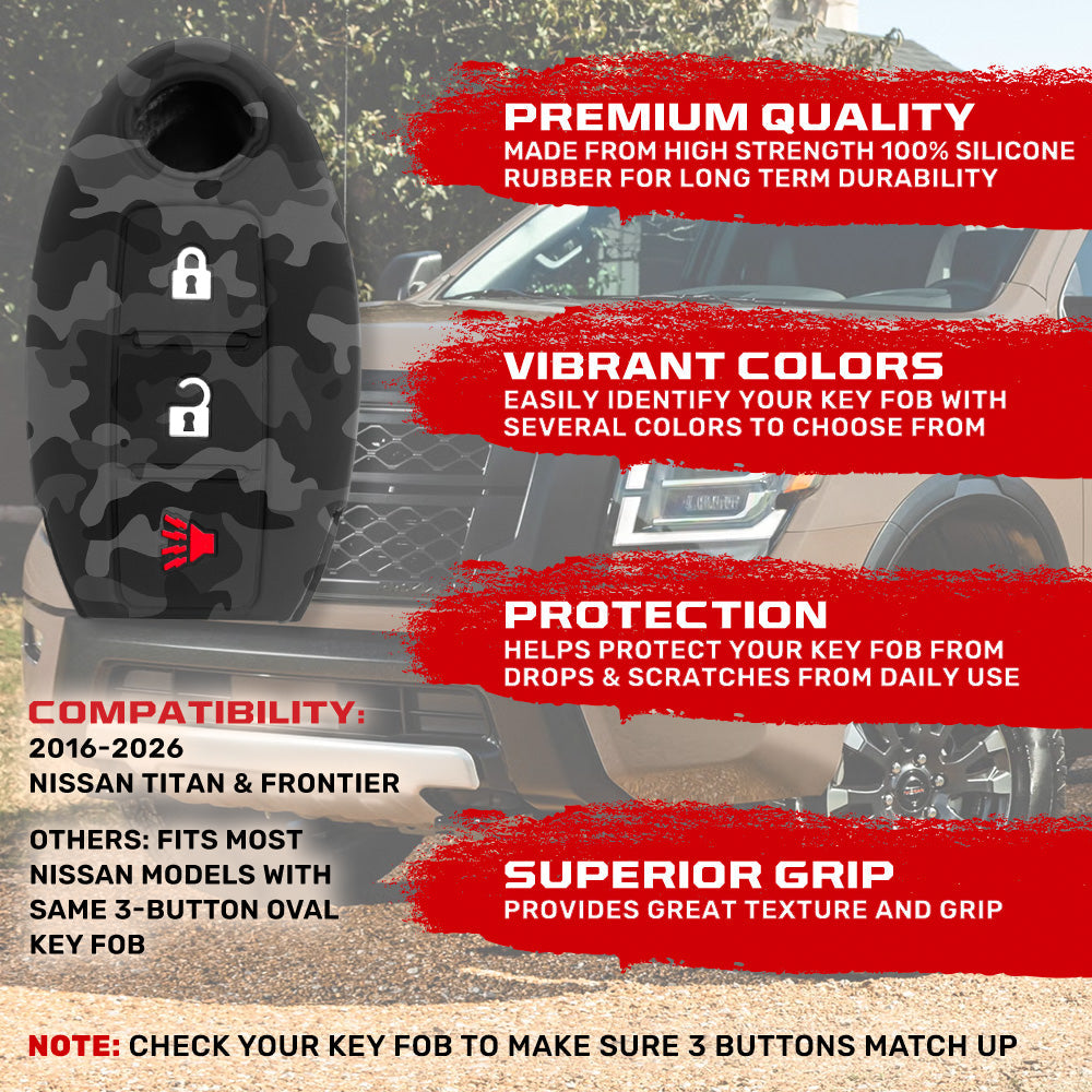 Nissan 16-26 Titan & Frontier 1-Piece 100% Silicone Rubber 3-Button & 4-Button Key Fob Cover - Multiple Colors