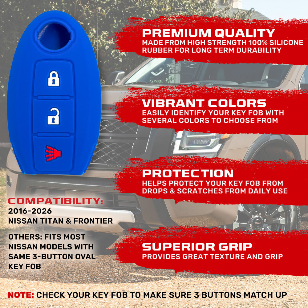Nissan 16-26 Titan & Frontier 1-Piece 100% Silicone Rubber 3-Button & 4-Button Key Fob Cover - Multiple Colors