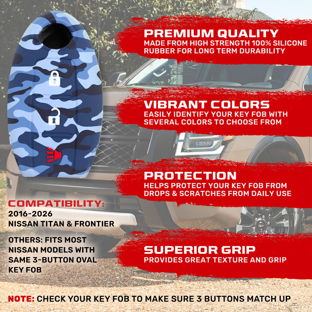 Nissan 16-26 Titan & Frontier 1-Piece 100% Silicone Rubber 3-Button & 4-Button Key Fob Cover - Multiple Colors