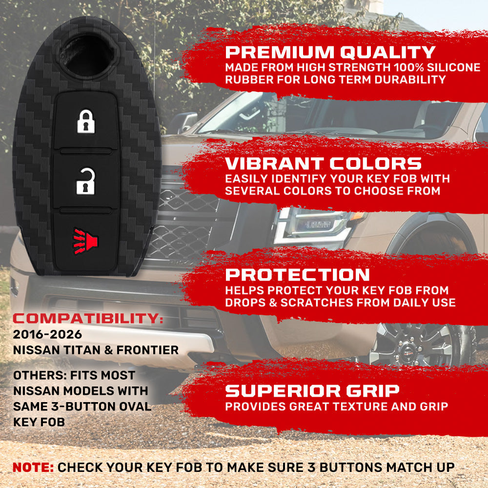 Nissan 16-26 Titan & Frontier 1-Piece 100% Silicone Rubber 3-Button & 4-Button Key Fob Cover - Multiple Colors