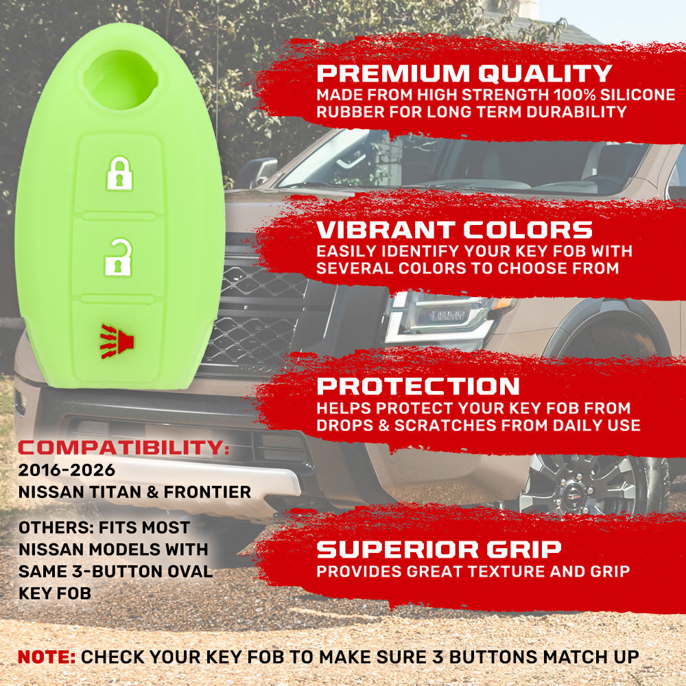 Nissan 16-26 Titan & Frontier 1-Piece 100% Silicone Rubber 3-Button & 4-Button Key Fob Cover - Multiple Colors