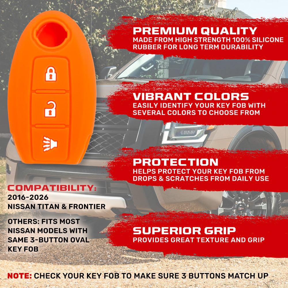 Nissan 16-26 Titan & Frontier 1-Piece 100% Silicone Rubber 3-Button & 4-Button Key Fob Cover - Multiple Colors