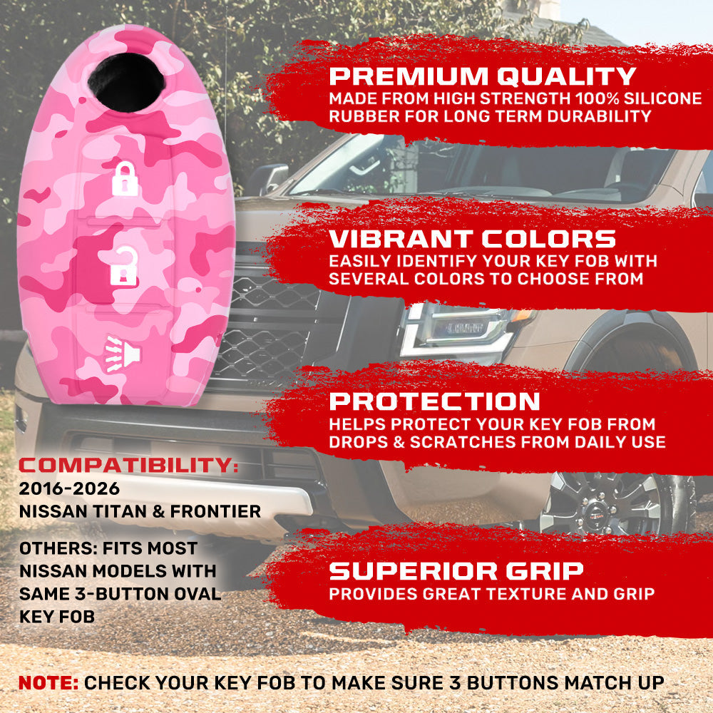 Nissan 16-26 Titan & Frontier 1-Piece 100% Silicone Rubber 3-Button & 4-Button Key Fob Cover - Multiple Colors