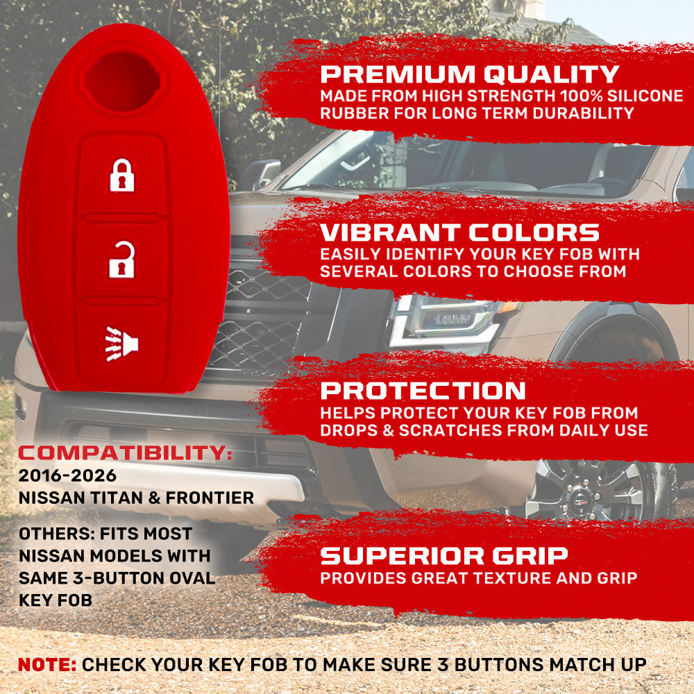 Nissan 16-26 Titan & Frontier 1-Piece 100% Silicone Rubber 3-Button & 4-Button Key Fob Cover - Multiple Colors