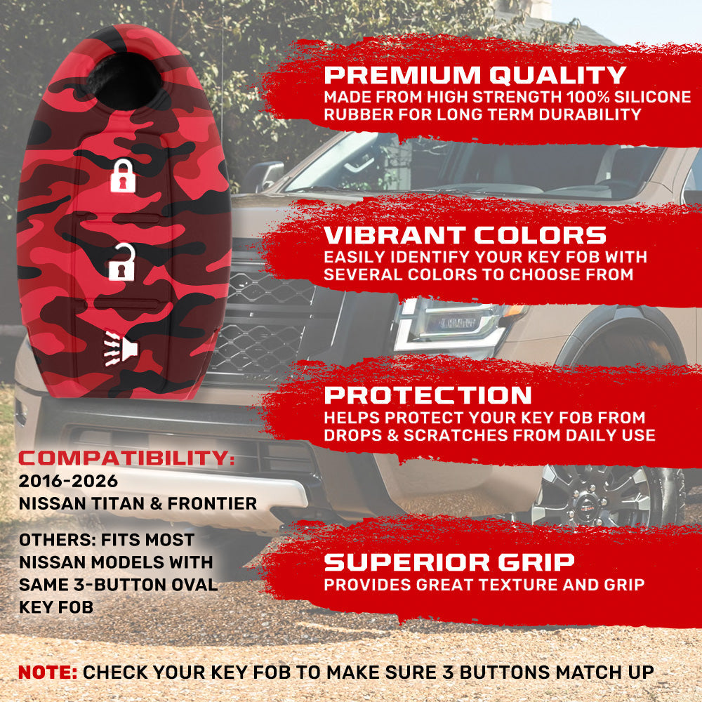 Nissan 16-26 Titan & Frontier 1-Piece 100% Silicone Rubber 3-Button & 4-Button Key Fob Cover - Multiple Colors