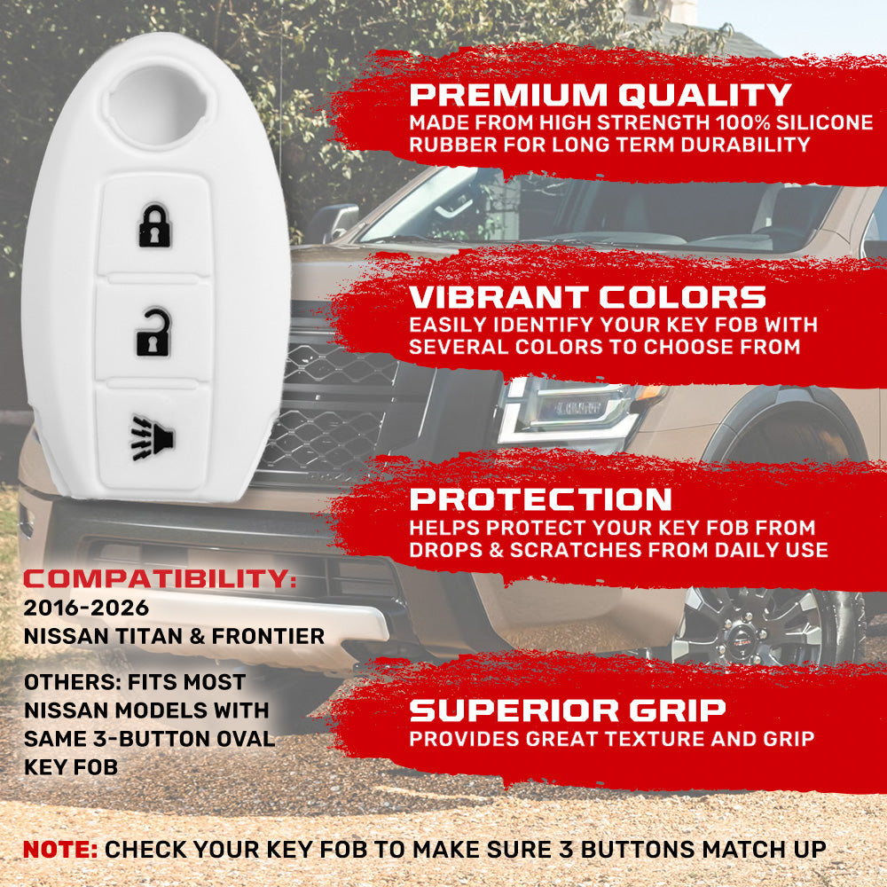 Nissan 16-26 Titan & Frontier 1-Piece 100% Silicone Rubber 3-Button & 4-Button Key Fob Cover - Multiple Colors