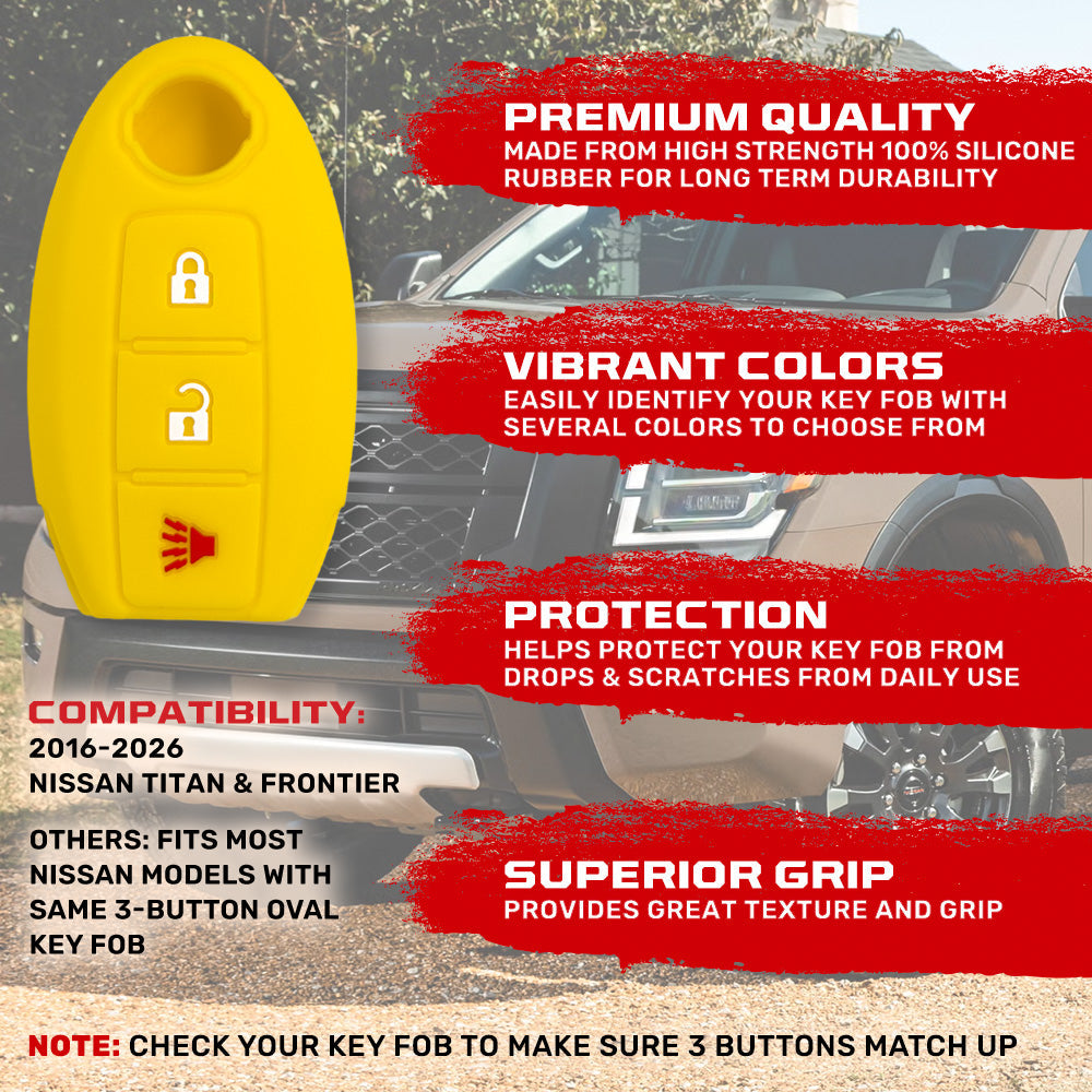 Nissan 16-26 Titan & Frontier 1-Piece 100% Silicone Rubber 3-Button & 4-Button Key Fob Cover - Multiple Colors
