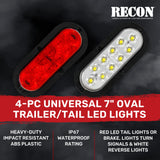 Red & White Oval 6" Universal 4-PC LED Trailer Tail Lights (Red Tail Lights, Brake Lights & Turn Signals, White Backup/Reverse Lights)