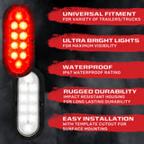 Red & White Oval 6" Universal 4-PC LED Trailer Tail Lights (Red Tail Lights, Brake Lights & Turn Signals, White Backup/Reverse Lights)