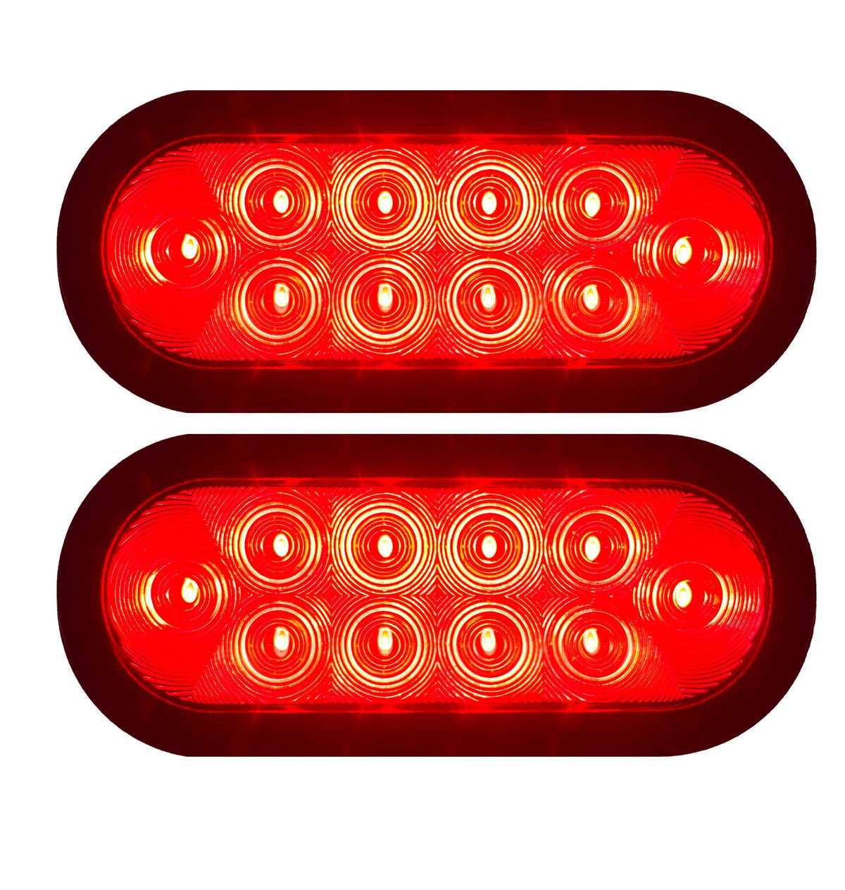 Red Oval 6" Universal 2-Pc LED Cargo Trailer Lights (Red Running Lights, Brake Lights & Turn Signals) 4-Wire Pin System