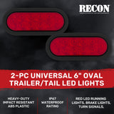 Red Oval 6" Universal 2-Pc LED Cargo Trailer Lights (Red Running Lights, Brake Lights & Turn Signals) 4-Wire Pin System