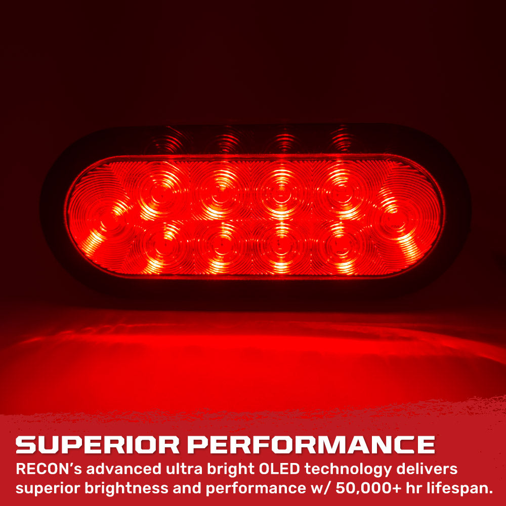 Red Oval 6" Universal 2-Pc LED Cargo Trailer Lights (Red Running Lights, Brake Lights & Turn Signals) 4-Wire Pin System