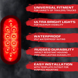 Red Oval 6" Universal 2-Pc LED Cargo Trailer Lights (Red Running Lights, Brake Lights & Turn Signals) 4-Wire Pin System