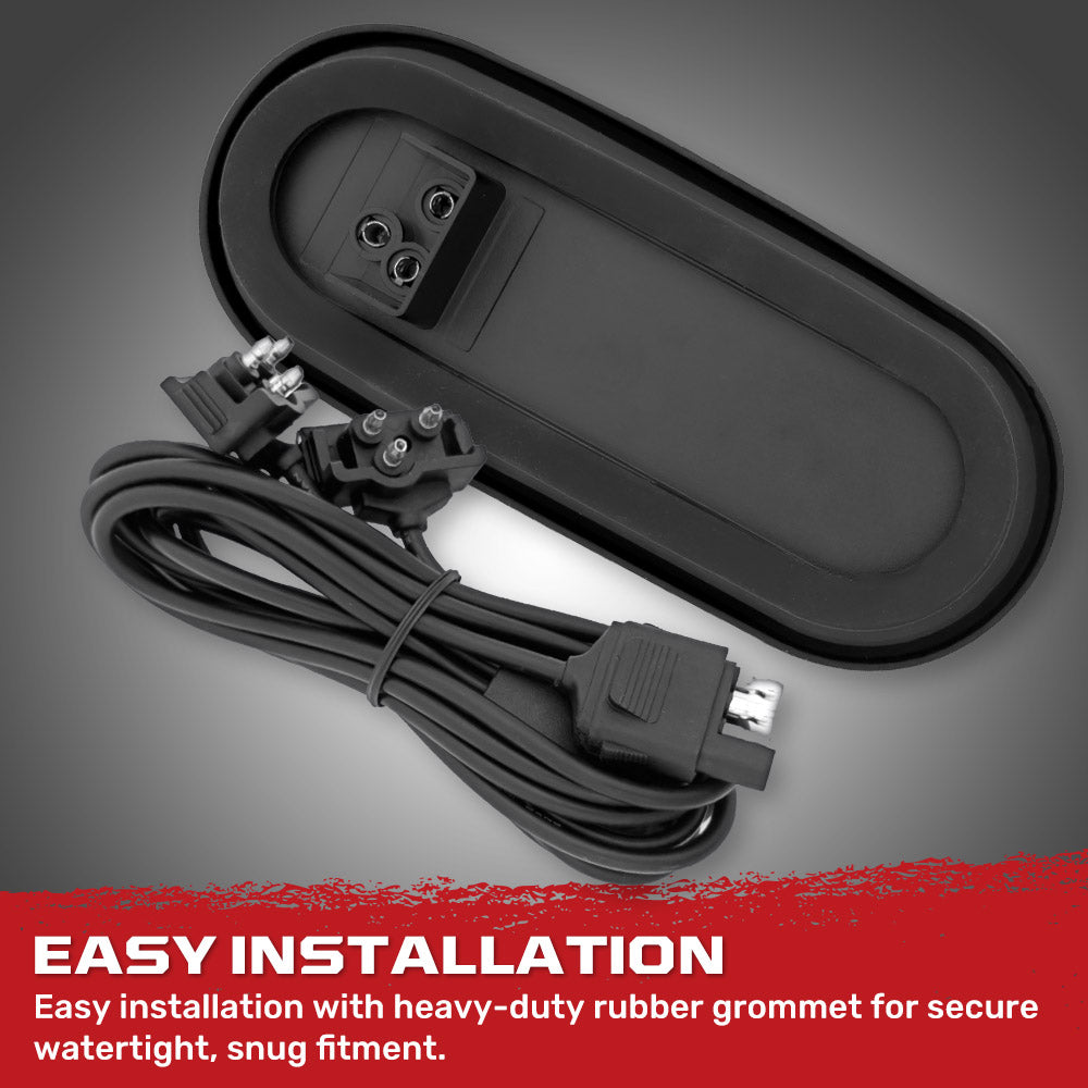 Red Oval 6" Universal 2-Pc LED Cargo Trailer Lights (Red Running Lights, Brake Lights & Turn Signals) 4-Wire Pin System